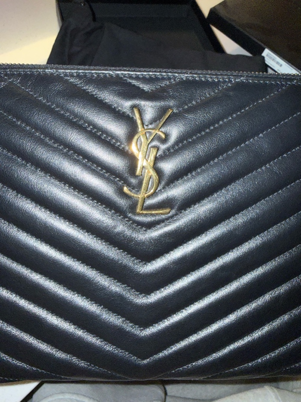 Saint Laurent JOLIE Black Quilted Leather Wristlet with Gold YSL Logo - Picture 6 of 6